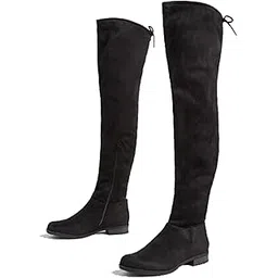 Women's Knee High Boots Flat Low Heel Stretchy Round Toe with Knee Loop