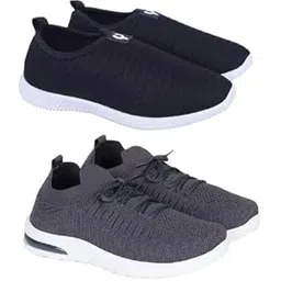 Women’s Lace-up & Slip-On Style Combo Lightweight Knit Sneakers54_BlkGrey