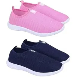 Women’s Lace-up & Slip-On Style Combo Lightweight Knit Sneakers63_DBluPink
