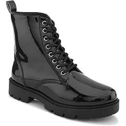 Women’s Lace-Up Combat Boots – Glossy Finish with Chunky Outsole