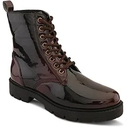 Women’s Lace-Up Combat Boots – Glossy Finish with Chunky Outsole
