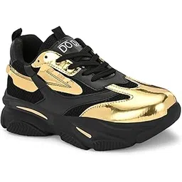 Women’s Lace-Up Gold Sneakers | Comfortable Everyday Walking Shoes | Stylish Look for Women