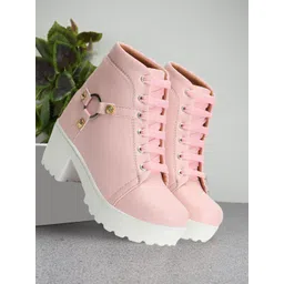 Women’s Lace-Up Mid Ankle Boots with Block Heel and Stud Ring Detail Boots For Women