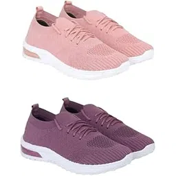 Women’s Lightweight Knit Lace-Up Purple & Baby Pink Sneakers with Cushioned Sole