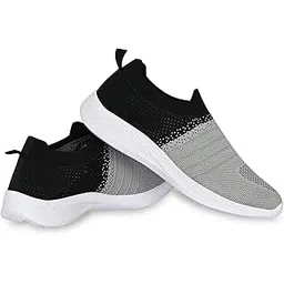 Women's Lightweight Sports Shoes Polyester Material Black Grey Color Footwear (GN-208)