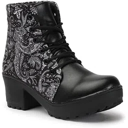 Womens Mandala Art Print Block Heel Boots GNNPLadakh01-P
