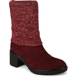 Women's Maroon Knee Length slipon andside ziper Boots