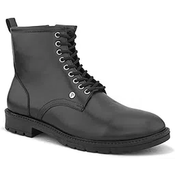Women's Men Black Faux Leather Casual Lace Up Boots Chelsea