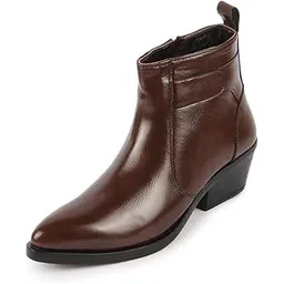 Women's Mid Top Side Zipper Slip On Flared Heel Pointed Toe Chelsea Boots