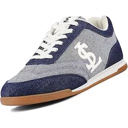 Women’s Navy Blue Casual Lightweight Denim Sneakers | Ortholite Cushioned Comfort | Dual-Color TPR Sole | Lightweight & Comfortable Casual Lace-Up Shoes | LSD-SNK-DNM-NBU