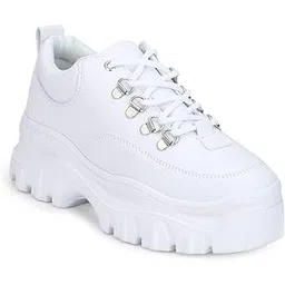 Women's NINETY1 White PU Sneakers