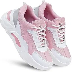 Women’s Pink & White Chunky Sneakers | Lightweight Stylish Casual Sports Shoes | Comfortable Walking, Running Footwear