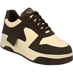 Women's Platform Sneakers, Brown and Cream Colour, Casual Sports Fashion