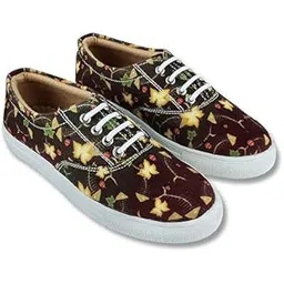 Women's Printed Low Ankle Canvas Sneakers | Lace Up Sneakers for Women | Stylish Casual Shoes | Comfortable & Lightweight Shoes for Girls & Womens