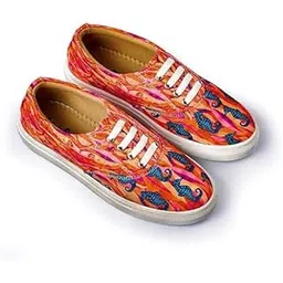 Women's Printed Low Ankle Canvas Sneakers | Lace Up Sneakers for Women | Stylish Casual Shoes | Comfortable & Lightweight Shoes for Girls & Womens