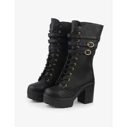 Women's PVC Lace Fashionable Lace Up Heel Boots Boots For Women