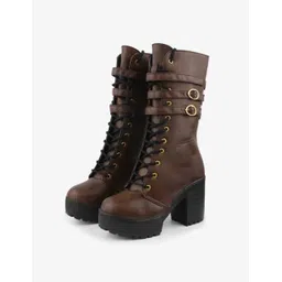 Women's PVC Lace Fashionable Lace Up Heel Boots Boots For Women