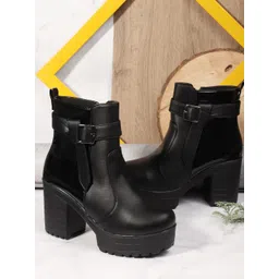 Women's Round Toe Ankle Boots Buckle Zipper Chunky Block Heel Boots for Women Boots For Women