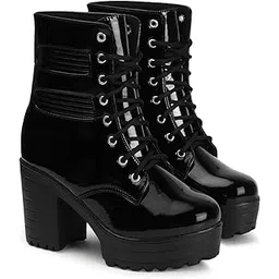 Women's Round Toe Boots Lace Up Chunky,Block Heel Boots for Women