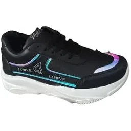 Women's Running Shoes, Black with Teal and Pink Accents