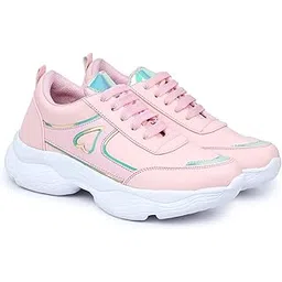 Womens Shoes Stylish Cool Design Lace-Up Solid Lightweight Sports Sneaker Shoes for Women's & Girls (Pink Size 38, UK5)