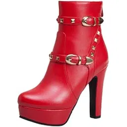 Women's short boots with belt buckle design, thick heel ankle boots