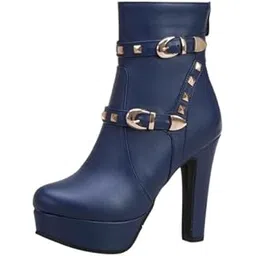 Women's short boots with belt buckle design, thick heel ankle boots