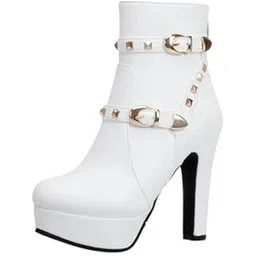 Women's short boots with belt buckle design, thick heel ankle boots
