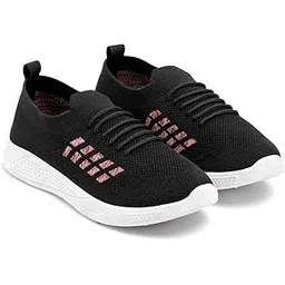 Women's Slip-on Knit Walking Shoes | Lightweight Breathable Sneakers with PVC Sole | Comfortable Casual Shoes for Walking & Running with White Sole, Available in Black and Grey