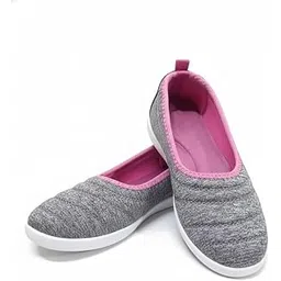Women's Slip-On Walking Shoes, Grey Heather Knit with Pink Trim, Lightweight Comfort Flats, Casual Winter Shoes