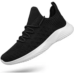 Womens Slip On Walking Shoes Non Slip Running Shoes Breathable Lightweight Gym Sneakers Black White Size 7