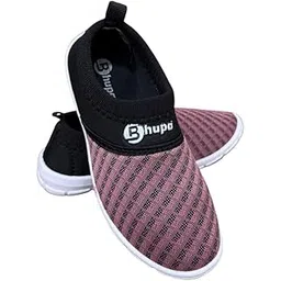 Women's Slip-On Walking Shoes, Pink and Black Mesh Upper, Comfortable Knit Collar, Lightweight Casual Sneakers