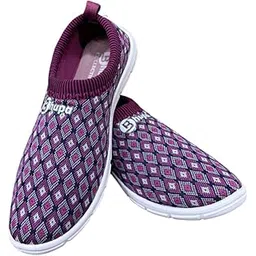 Women's Slip-On Walking Shoes, Purple Diamond Pattern, Comfortable Casual Sneakers with White Sole
