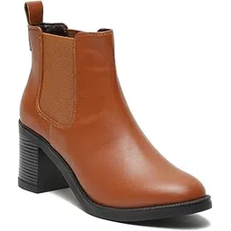 Women's Slipon with Both side Elastic Ankle Length Comfort Mid Top Heel Boots