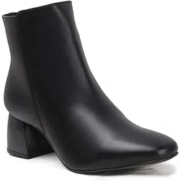 Women's Smooth Finish Block Heel Ankle Boot with Side Zipper