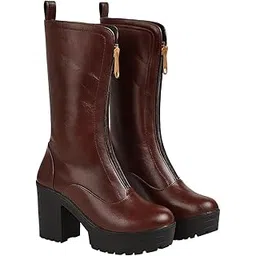 Women’s Stylish Block Heel Ankle Boots with Chain | Trendy Finish Zip Closure Boots for Party & Casual Footwear