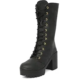 Women's Stylish Combat Boots with Chunky Block Heel | Lace-Up High-Ankle Boots for Winter & Casual Wear