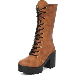 Women's Stylish Combat Boots with Chunky Block Heel | Lace-Up High-Ankle Boots for Winter & Casual Wear