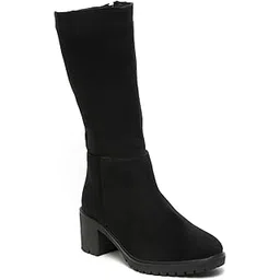 Women's Suede Slipon with Side Zipper new TPR Sole Round Toe Calf Length Comfort HighTop Block Heel Boots