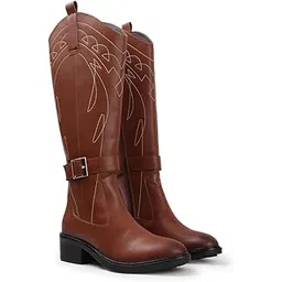 Women's Tall Embroidered Knee-High Riding Style with Western Boot Buckle Detail