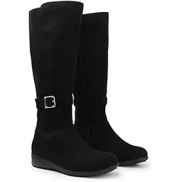 Women's Tall Moto-Style Riding Boot - Knee-High Footwear with Buckle Detail