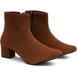 Women's Tan Ankle Boots with Low Heel – Stylish Slip-Resistant Zip-Up Short Boots for Casual & Party Footwear EU38