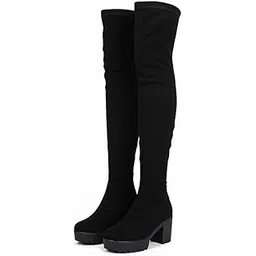 Women's Thigh High Over The Knee Boots, Cute Suede Velvet Long Boots with Block Heeled Fashion Boots