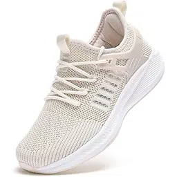 Womens Walking Running Shoes - Sports Jogging Shoes Comfortable Breathable Sneakers Casual Lace Up Knitted Mesh Shoes for Gym Work