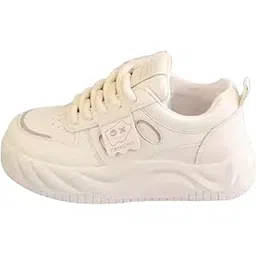 Women’s White Chunky Platform Sneakers lace-up Thick Sole with Cushioned Insole and Padded Collar for Walking Travel and Casual Street Style