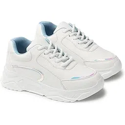 Womens White Full Blue Laceup Sneakers