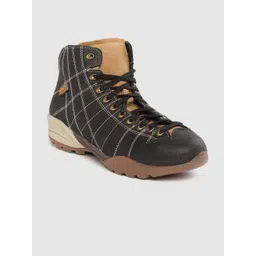 Woodland Men Black Nubuck Mid-Top Sneakers With Thread Work