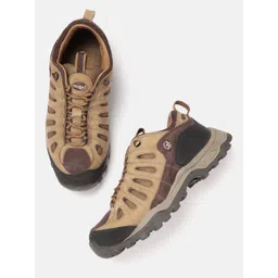 Woodland Men Brown Colourblocked Leather Sneakers