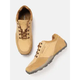 Woodland Men Camel Brown Leather Sneakers