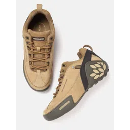 Woodland Men Camel Brown Leather Sneakers